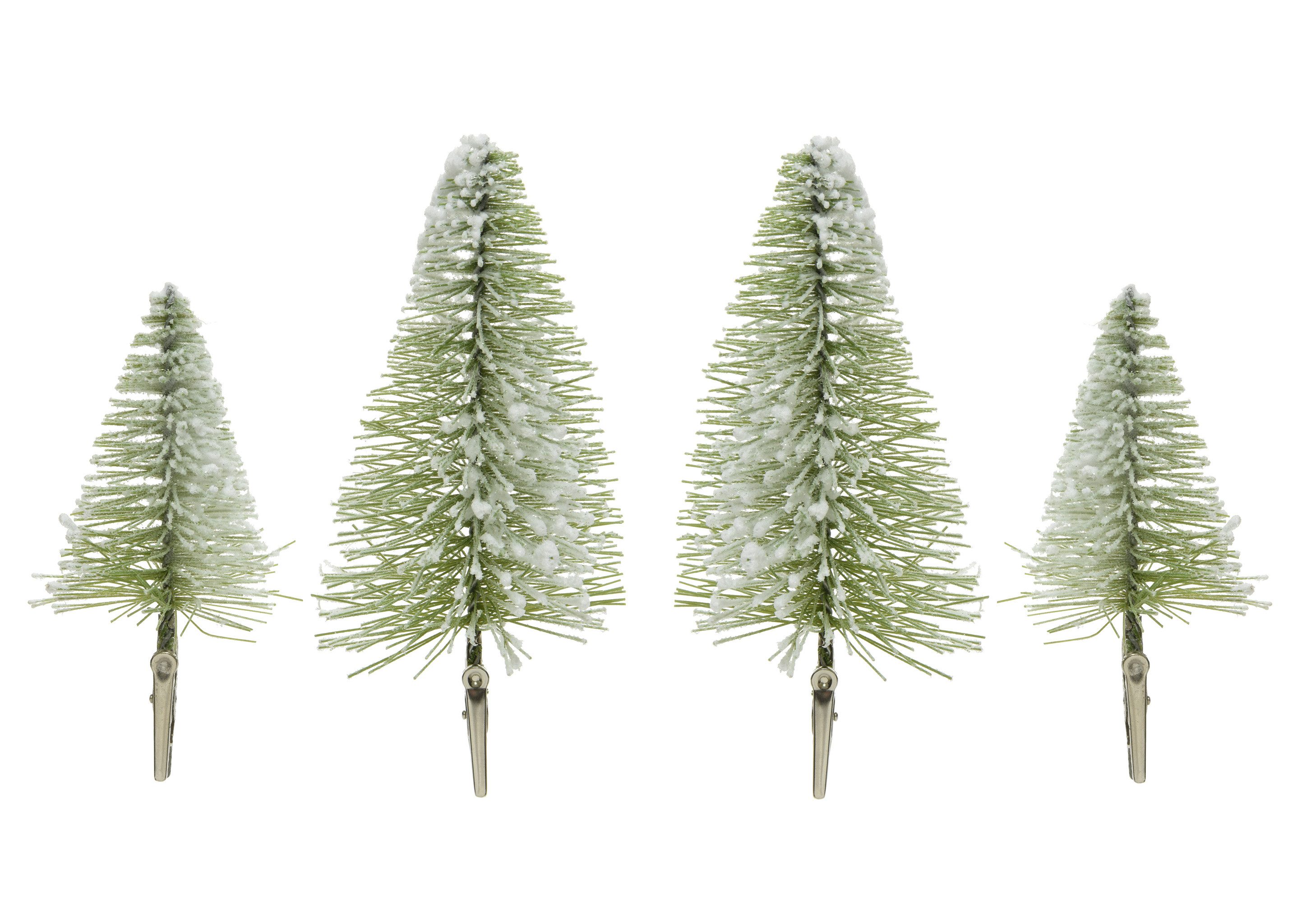 Kaemingk Künstlicher Weihnachtsbaum, Deko Baum 8x8-14cm Kunststoff Bäumchen mit Clip beschneit 4er Set