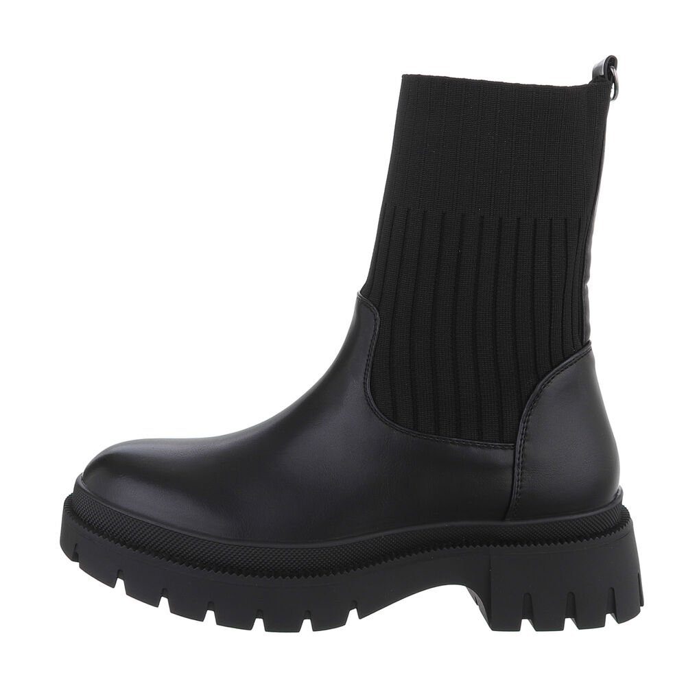 Ital-Design Damen Chelsea Freizeit Plateaustiefelette Blockabsatz Chelsea Boots in Schwarz