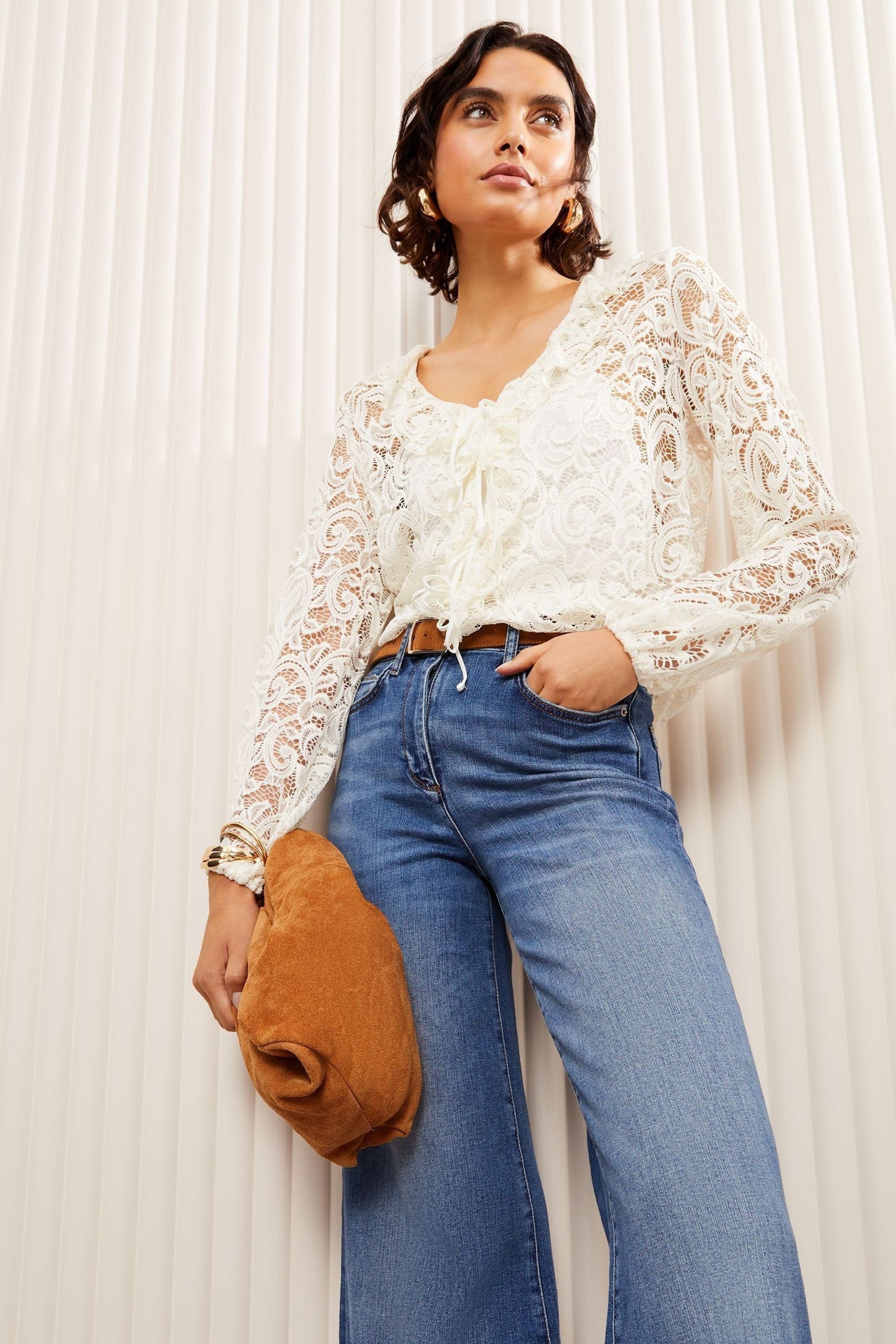 Friends Like These Langarmbluse Friends Like These Gerüschte Spitzenbluse ( günstig online kaufen