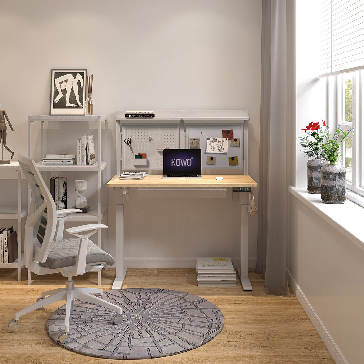 KOWO Schreibtisch Schreibtisch Höhenverstellbar 120cm Bürotisch Elektrisch  mit USB C Hub (2-St), Arbeitstisch mit Schublade, Lochplatte, Magnettafel,  Memory Funktion