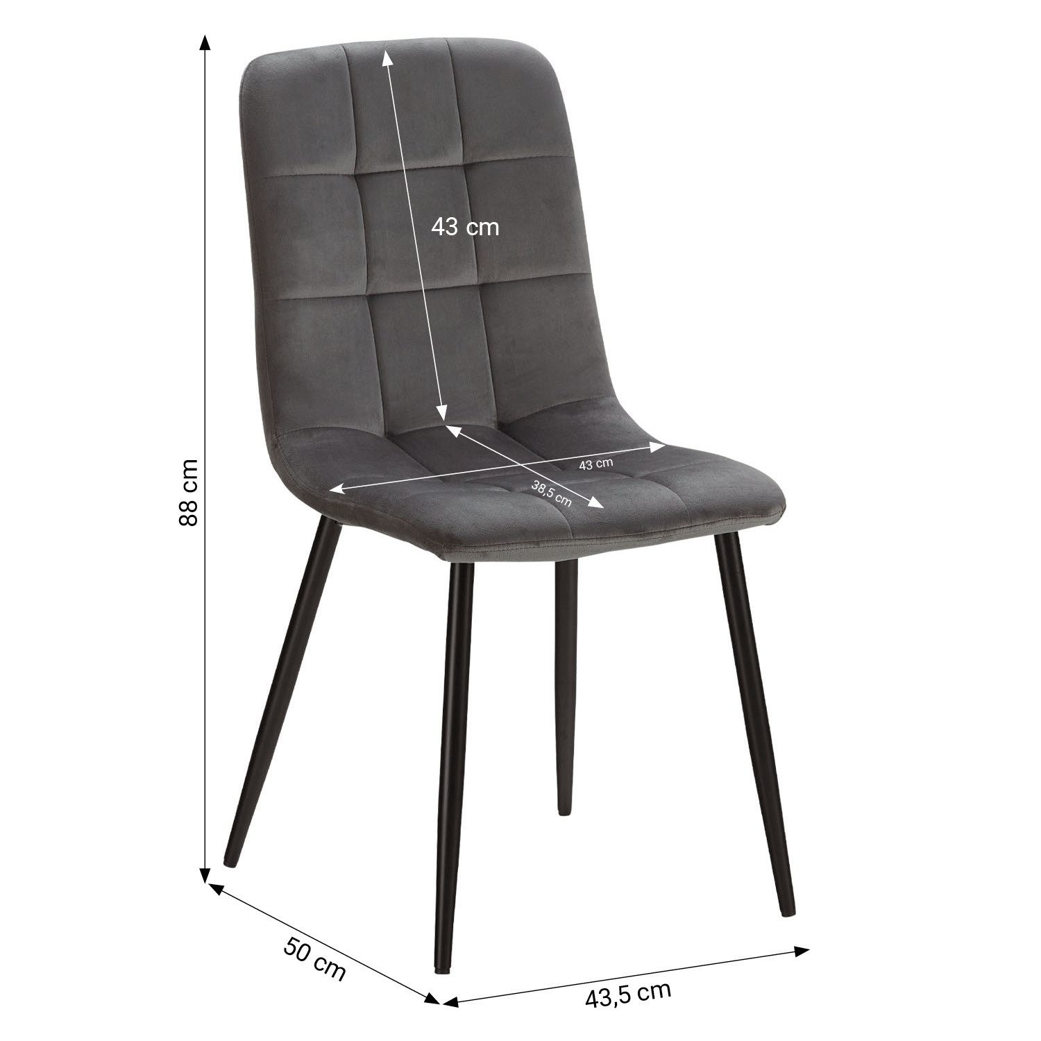 Homestyle4u Essgruppe Esstisch 80x80 mit 2 Stühle Grau Küchentisch klein Sitzgruppe Samt, (Set, 3-tlg., Esszimmergruppe 3 teilig), Essstuhl