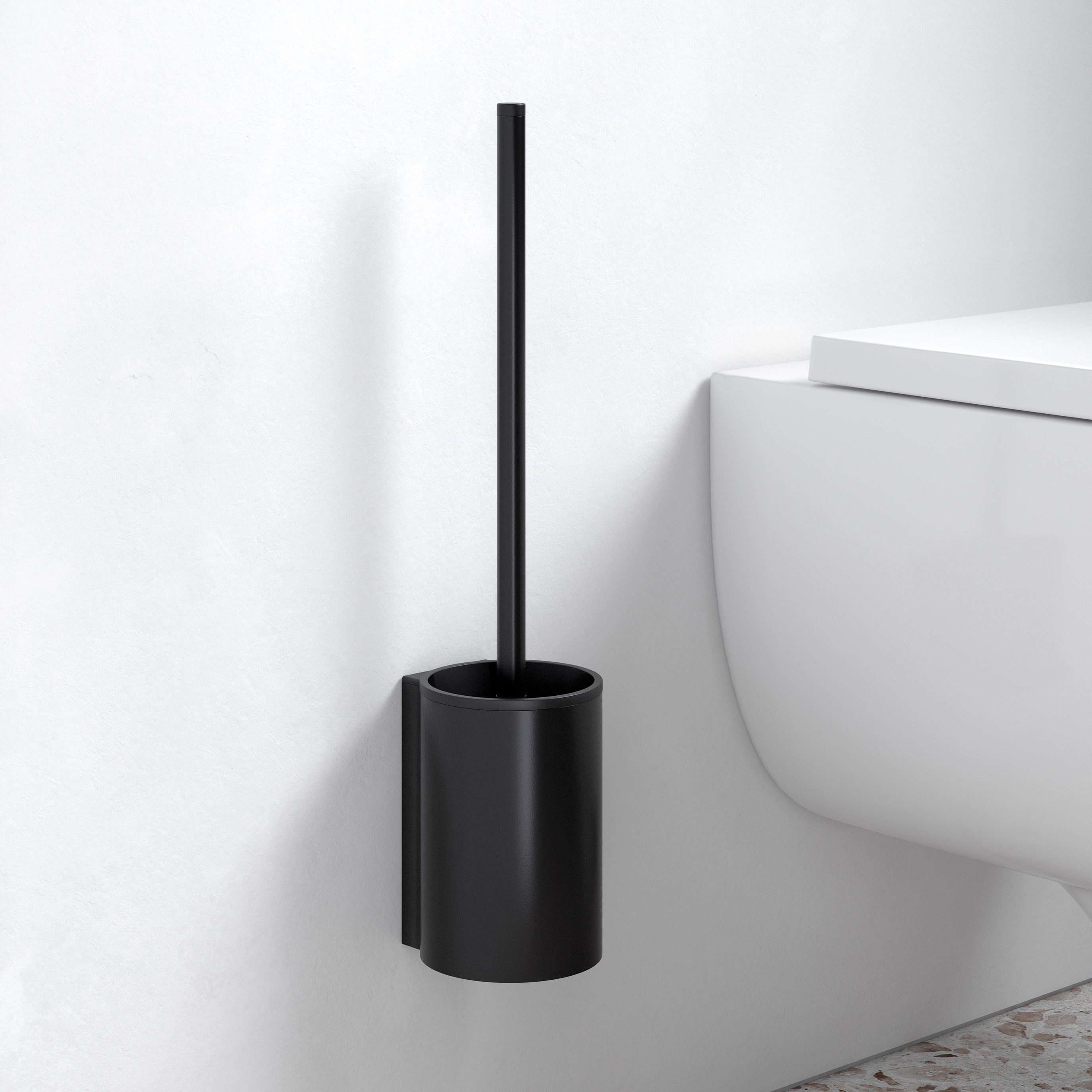 Keuco WC-Reinigungsbürste Plan Black Selection, (Vormontiert), Toilettenbürstengarnitur, schwarz und grau, Wandmontage, mit Halterung