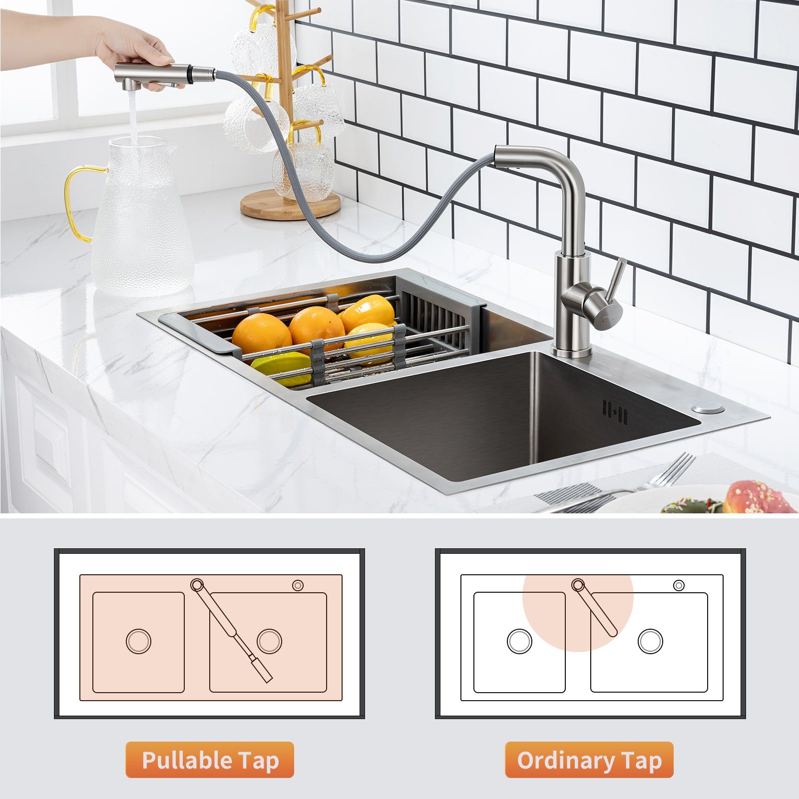 Lonheo Küchenarmatur Strahlarten Brause mit 360° Küchenarmatur 2 Wasserhahn Ausziehbar Drehbar Edelstahl