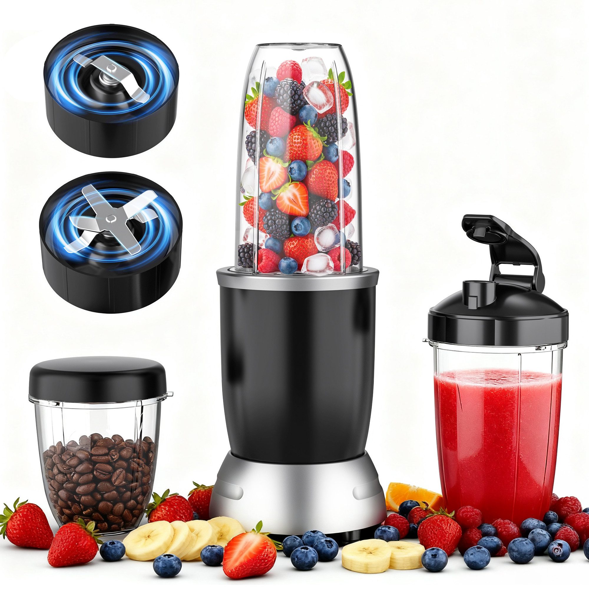 Teendow Настольные миксеры 3 in 1 Smoothie mixer, 1200W hochleistungsmixer smoothie maker, 1200 W, 1.1L, 6 Klingen, Leicht zu tragen, Sicher, rutschfest