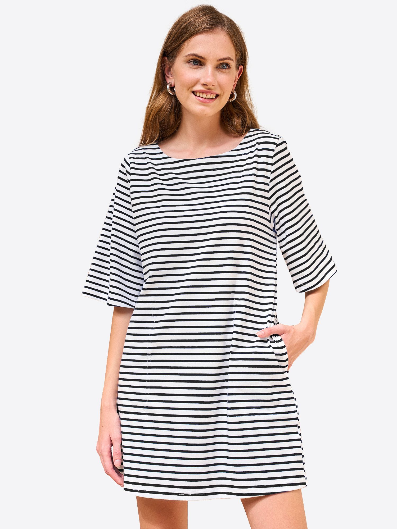 Imily Bela Shirtkleid Damen Mini lässig locker Halbarm Rundhals (Packung, 1-tlg., 1per-Pack) gestreift mit Eingrifftaschen