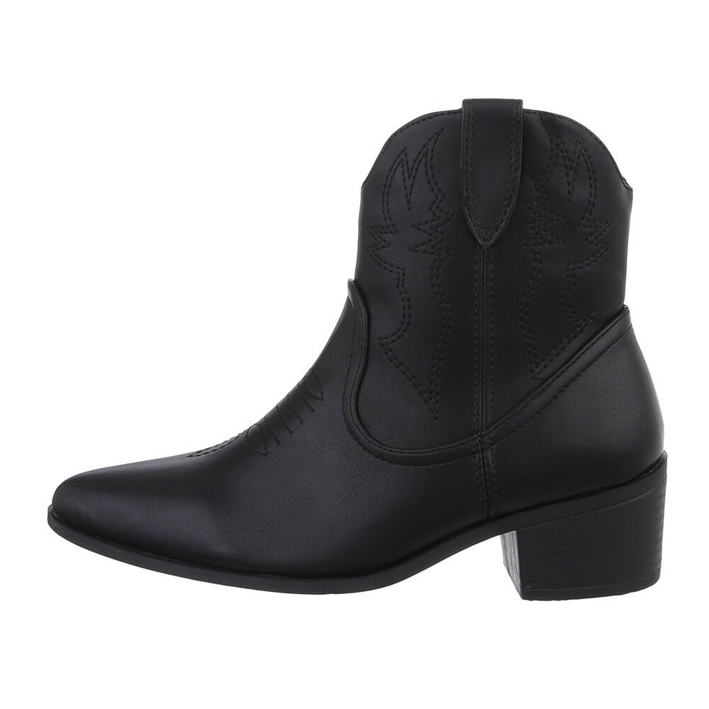 Western- Blockabsatz Bikerboots Ital-Design & Damen Western in Schwarz Westernstiefelette Cowboyboots