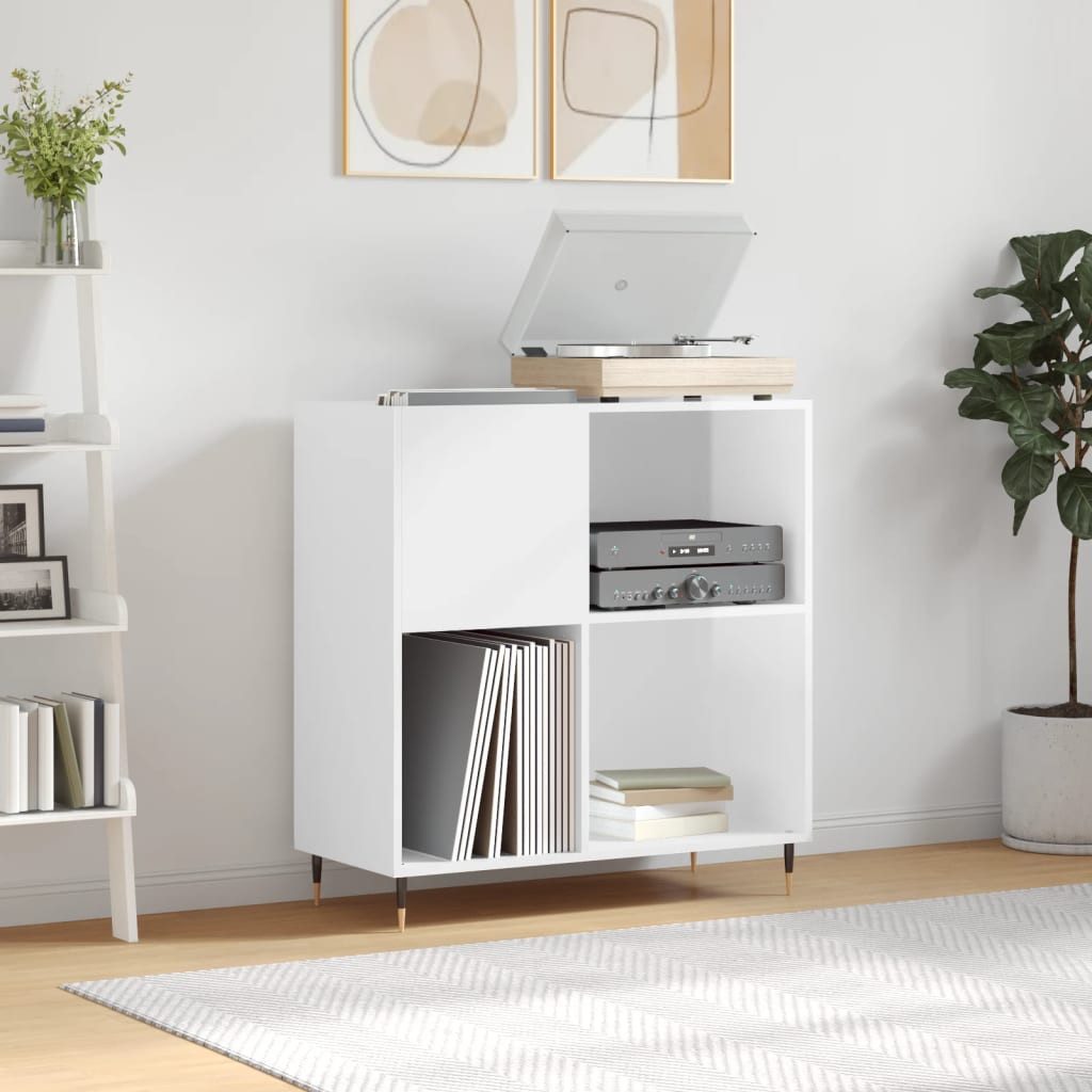 furnicato Media-Regal Plattenschrank 84,5x38x89 cm Hochglanz-Weiß mit Eisenbeinen, 1-tlg., Stabile LP-Regal mit Ablagefläche und befestigter Wandhalterung