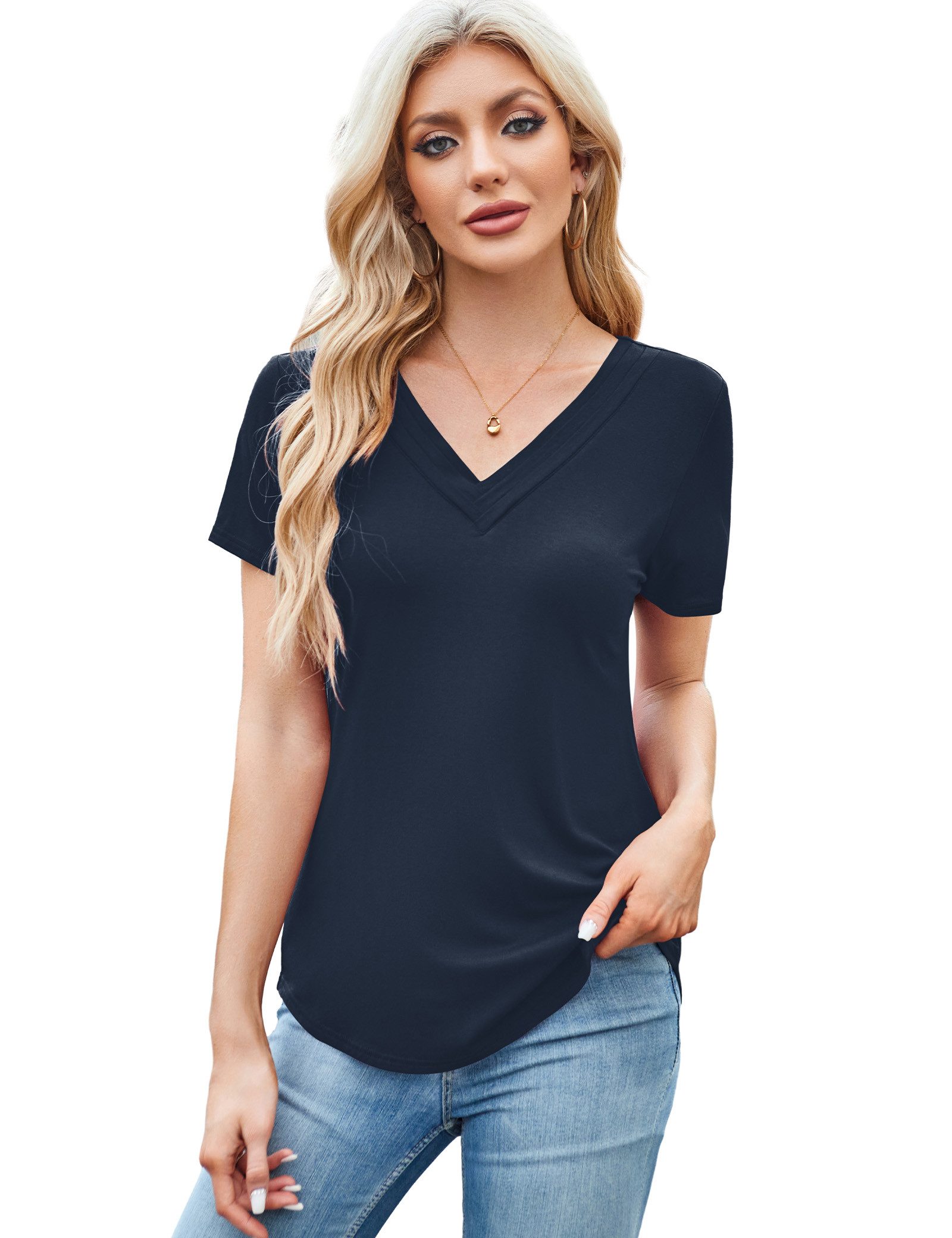 Beluring T-Shirt Damen Sommer Kurzarm Oberteile Elegant V-Ausschnitt Basic günstig online kaufen