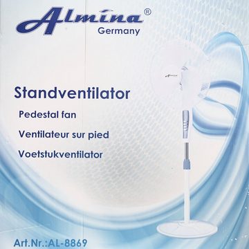 Almina Standventilator Standventilator 45W Ventilator mit 3 Geschwindigkeitsstufen, Höhenverstellbar