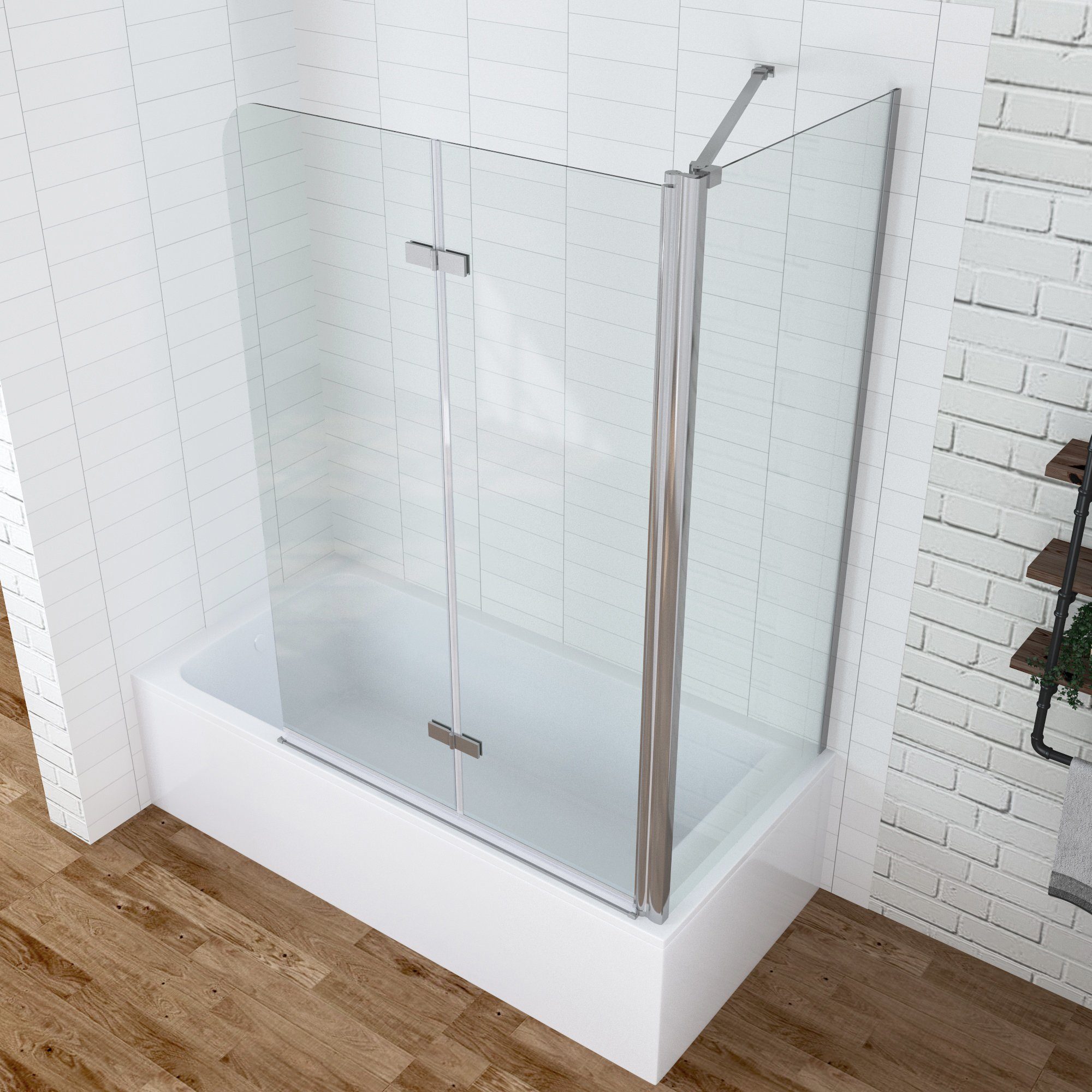 aqua batos Badewannenaufsatz Badewannenaufsatz mit Seitenwand  Badewannenfaltwand Eck Duschtrennwand Duschabtrennung für Badewanne,  Einscheiben- Sicherheitsglas (ESG) 5 mm