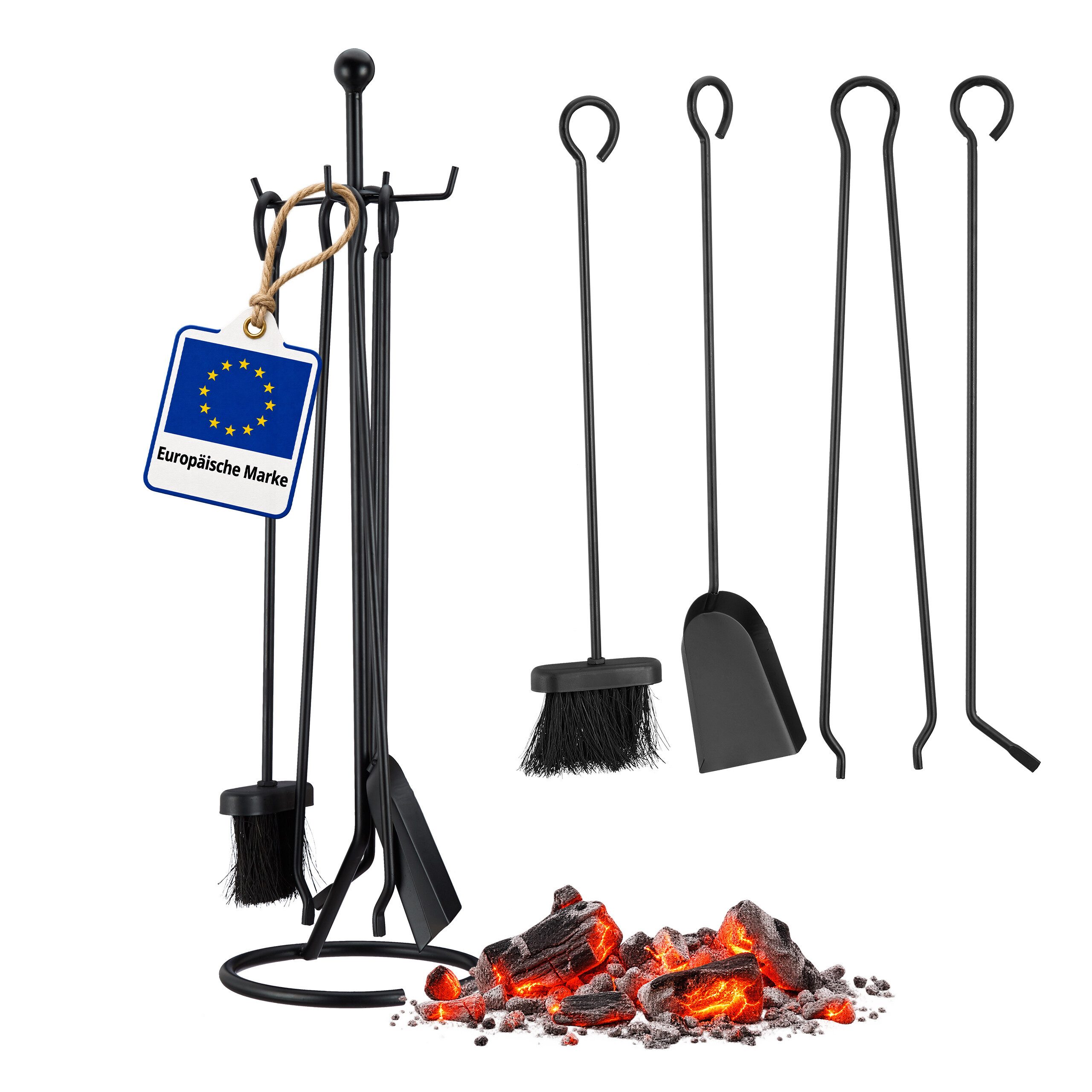 relaxdays Kamingarnitur Kaminbesteck 5-teilig schwarz, (5-St)