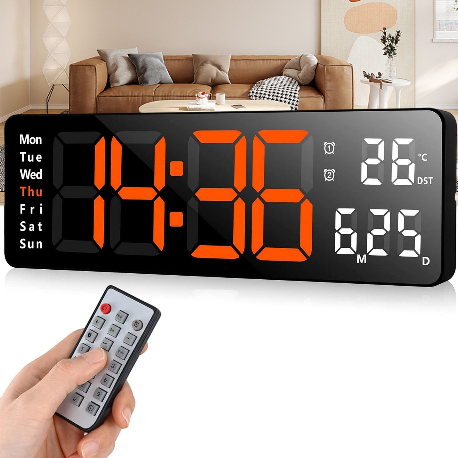REDOM Wanduhr Elektronische Uhr mit Temperaturanzeige Fernbedienbare LED-Di günstig online kaufen
