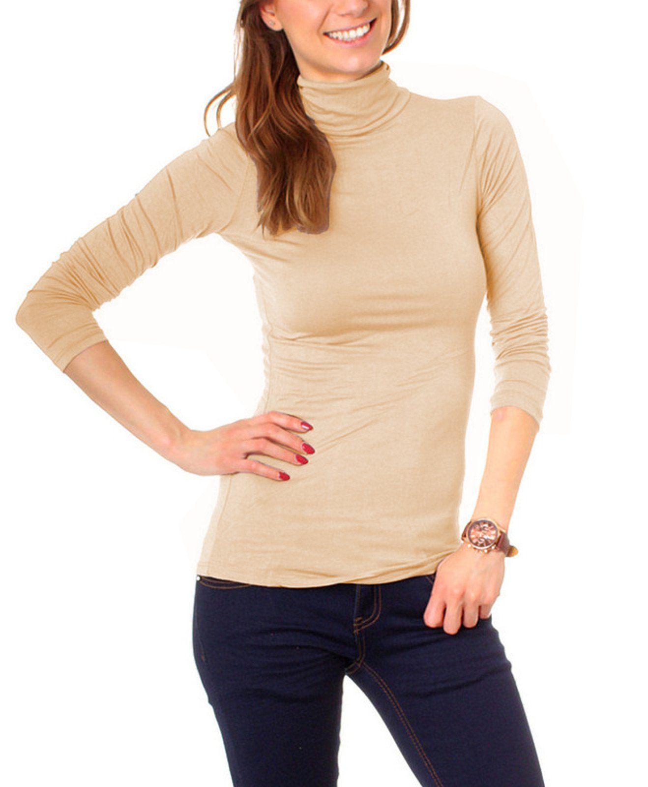 Rollkragenshirt Muse beige 3315 Langarm Basic Rollkragenshirt