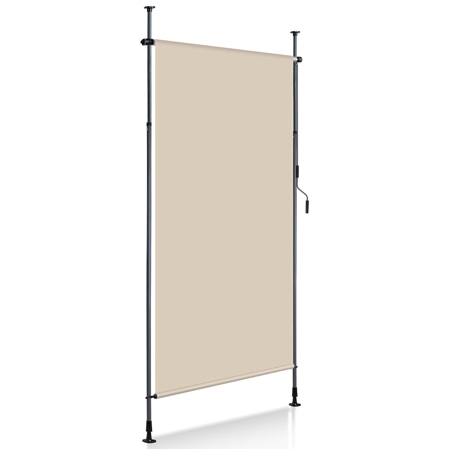 Clanmacy Senkrechtmarkise Klemmmarkise Außenrollo Balkon Sichtschutz Sonnenschutz mit Handkurbel ohne Bohren; mit Handkurbel; 120/150/200 x 270 cm