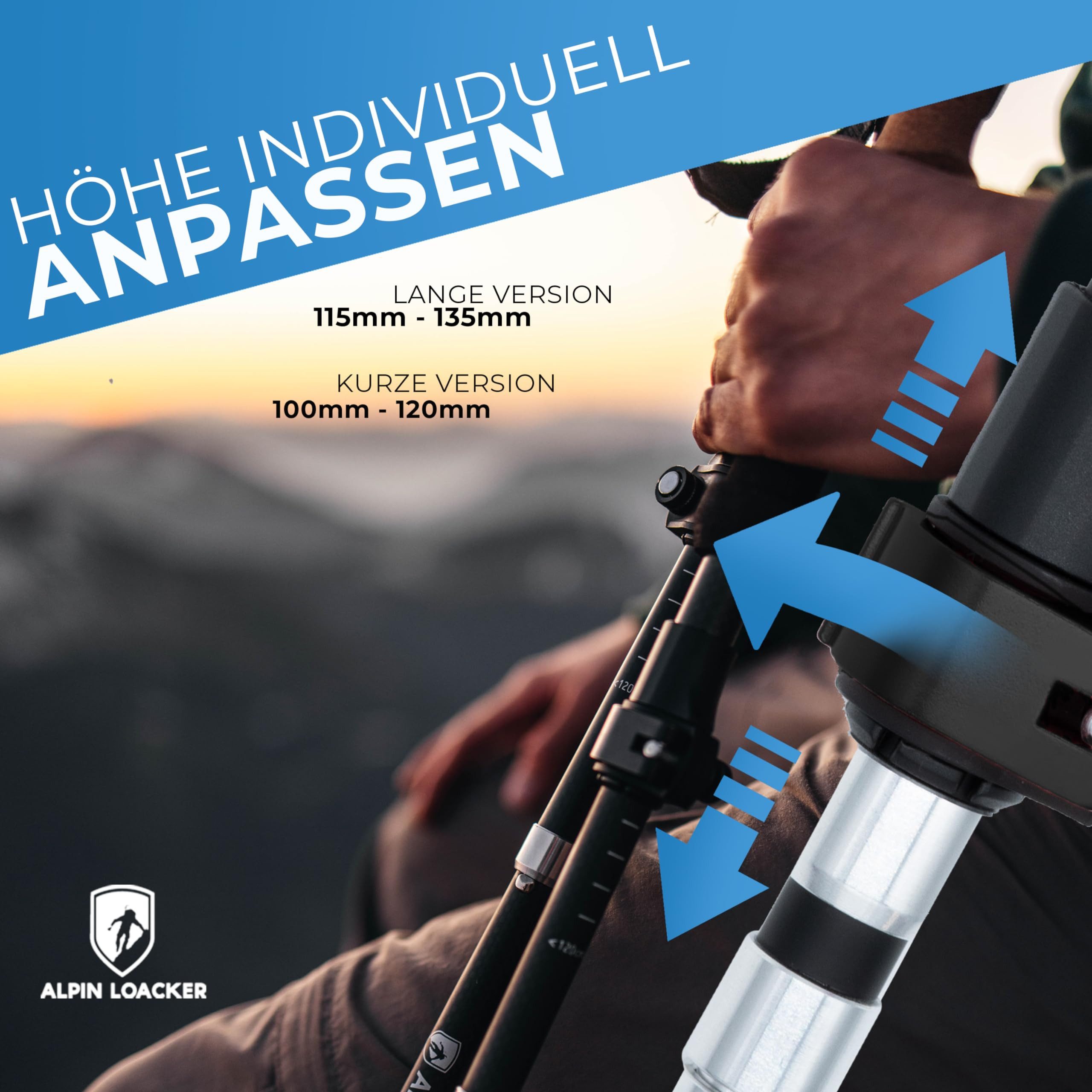 Alpin Loacker Wanderstöcke faltbar Carbon mit Korkgriff (Nordic Walking Stöcke Damen & Herren), Leichte Faltbare Trekkingstöcke Teleskop für Bergsport