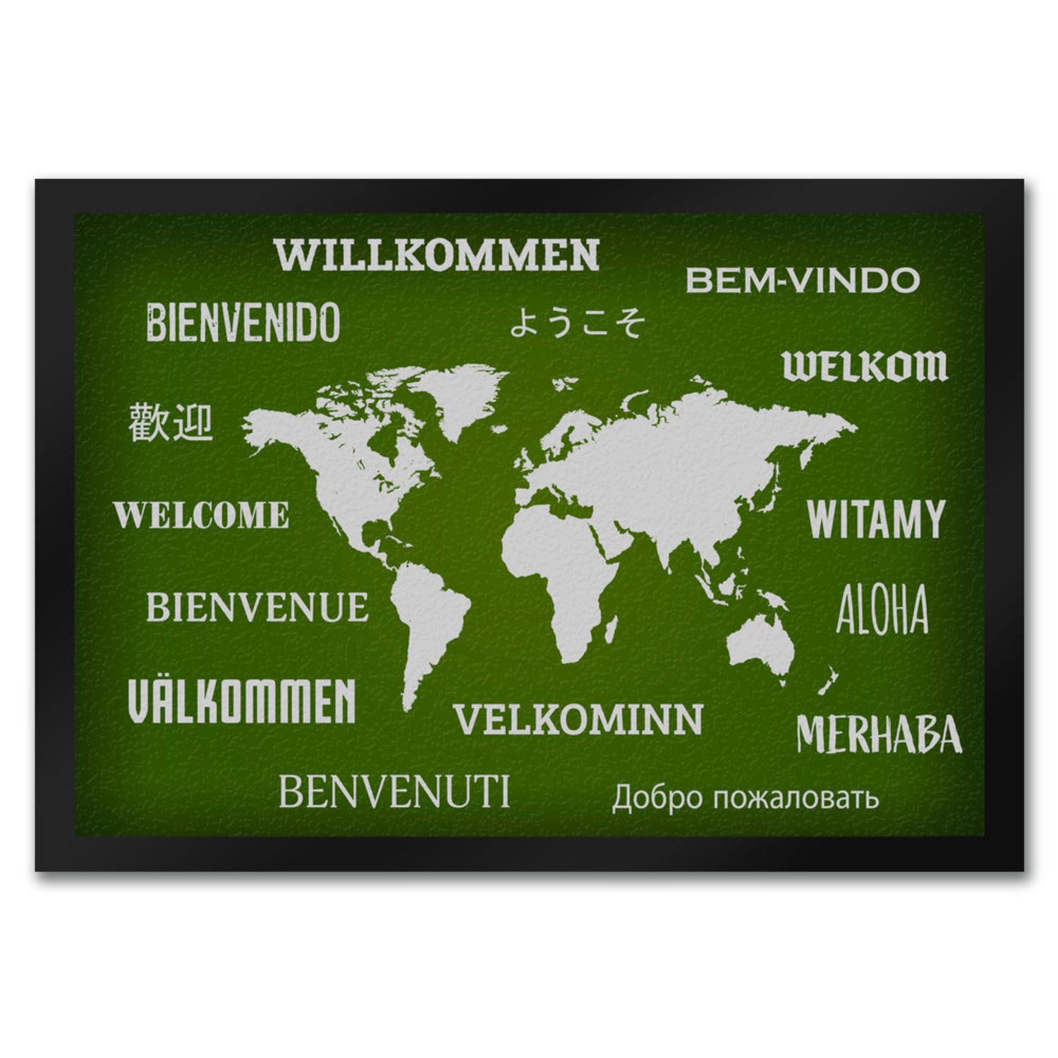 Fußmatte Willkommen Fußmatte in verschiedenen Sprachen grün Länder Land Welt, speecheese
