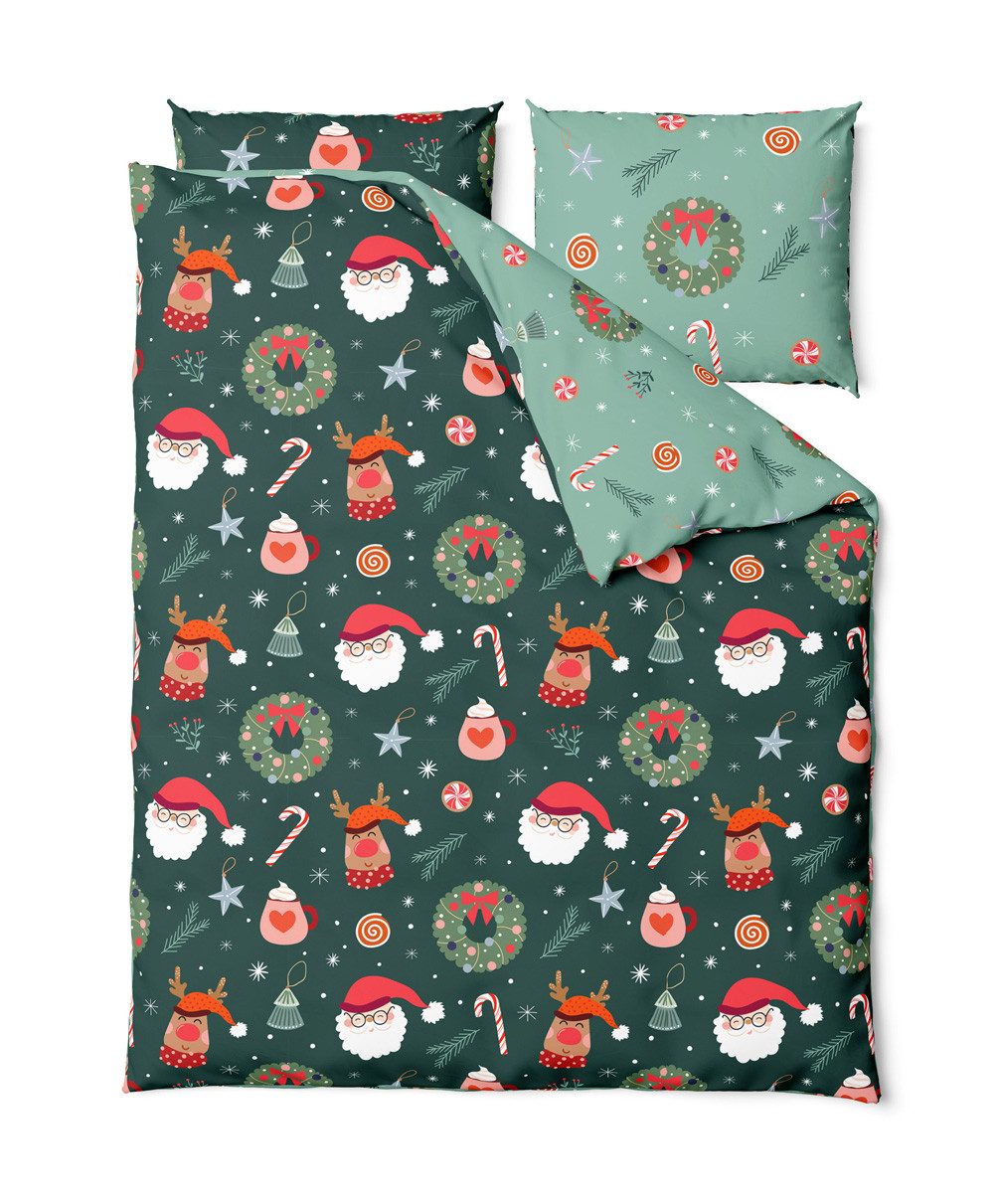 texpot Bettwäsche Weihnachten Rentier Winter Wendebettwäsche Garnitur, 2 teilig