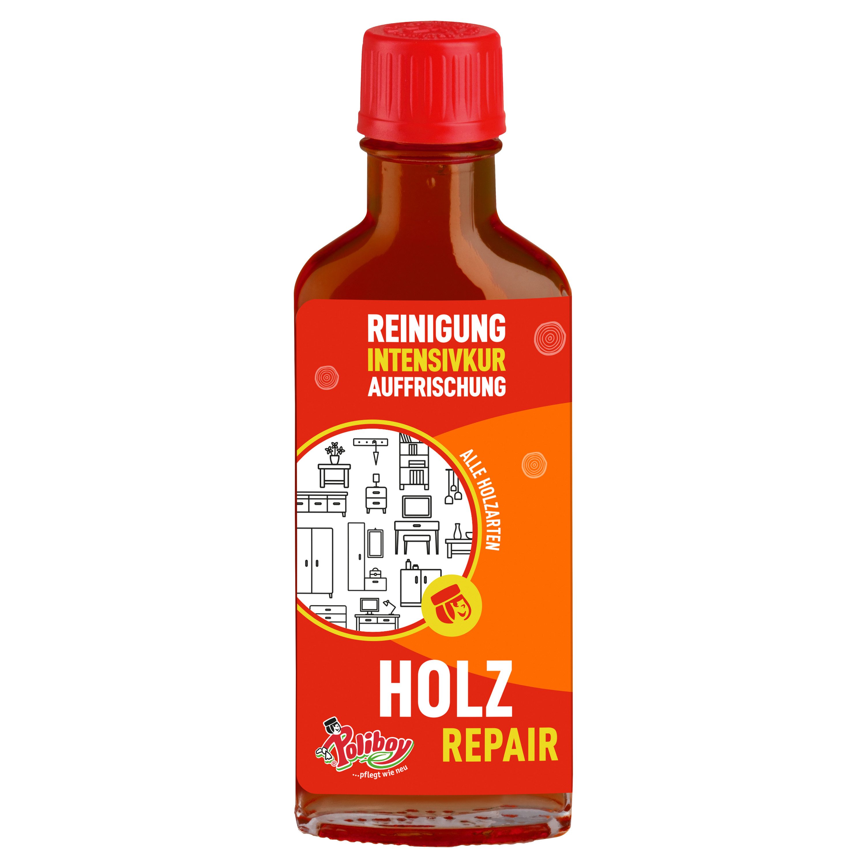 poliboy Holz Repair - 100ml Holzreiniger (aufpeppende Möbelpolitur für lackiertes Holz - Made in Germany)