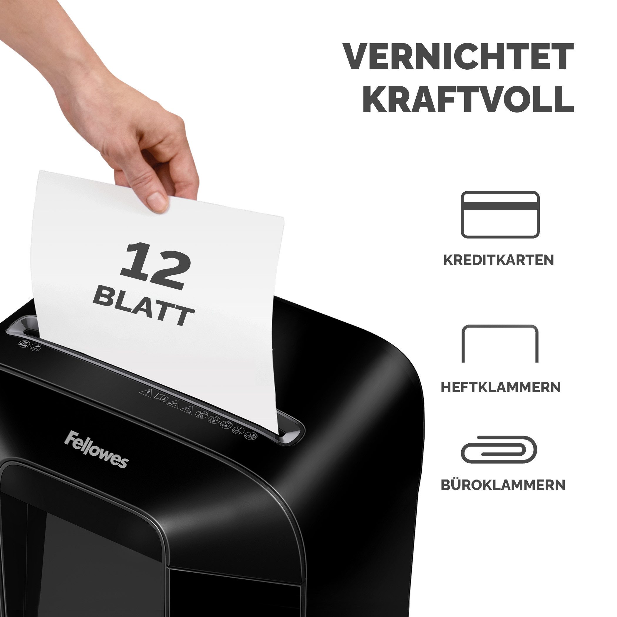 FELLOWES Aktenvernichter Fellowes Aktenvernichter LX85 Partikelschnitt 4x40mm P4 mit Rollen, SafeSense, Sichtfenster, Partikelschnitt P-4, 19L, 20 Min, Rollen