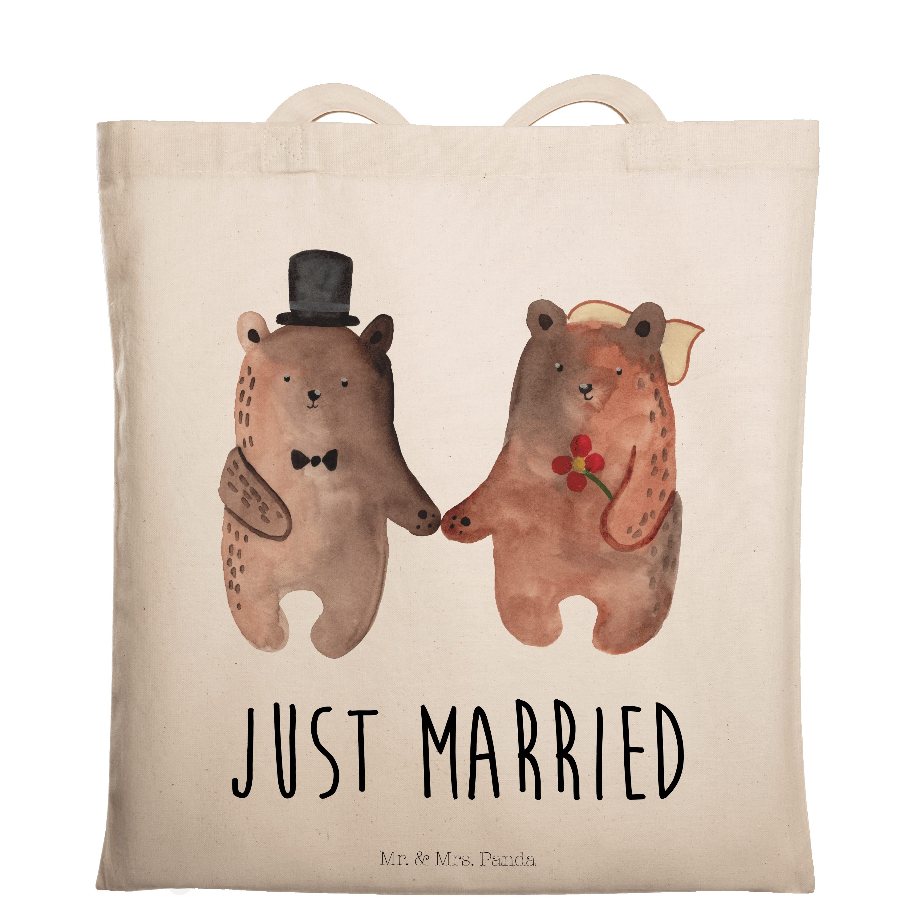 Mr. & Mrs. Panda Tragetasche Bär Heirat - Transparent - Geschenk, Teddybär, Einkaufstasche, Jutebe (1-tlg)