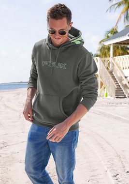 FCUK Hoodie in Regular Fit und Langarm, Sweatshirt mit Kapuze, Baumwollmischung