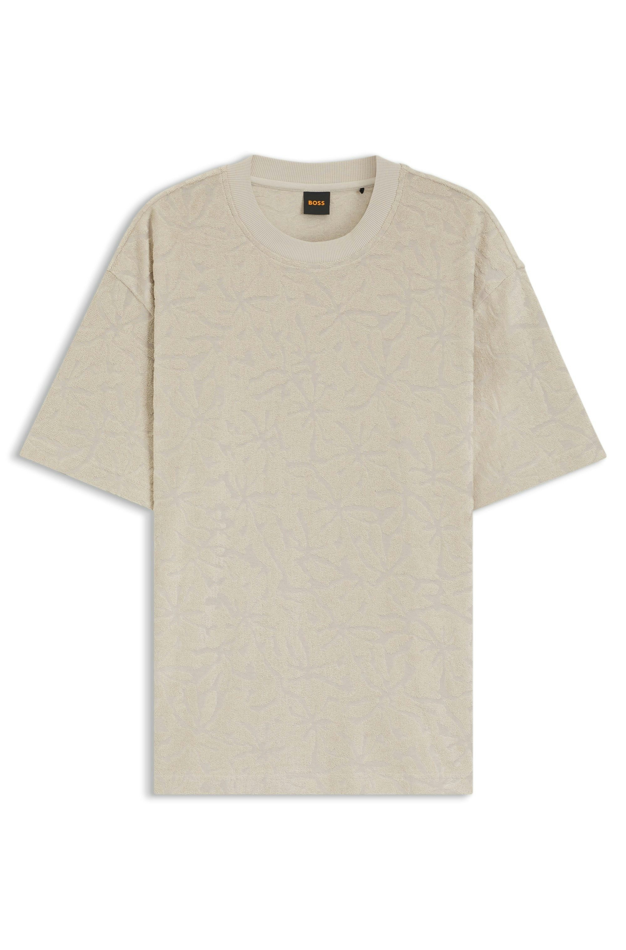 BOSS ORANGE T-Shirt florales Jacquardmuster, Baumwollfrottee, Relaxed Fit – Bild 4 von 5