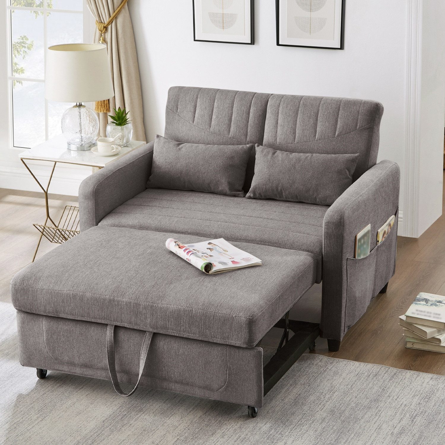 ANYSUN Schlafsofa 2-in-1 Sofa,Zweisitzer-Klappsofa, Grau