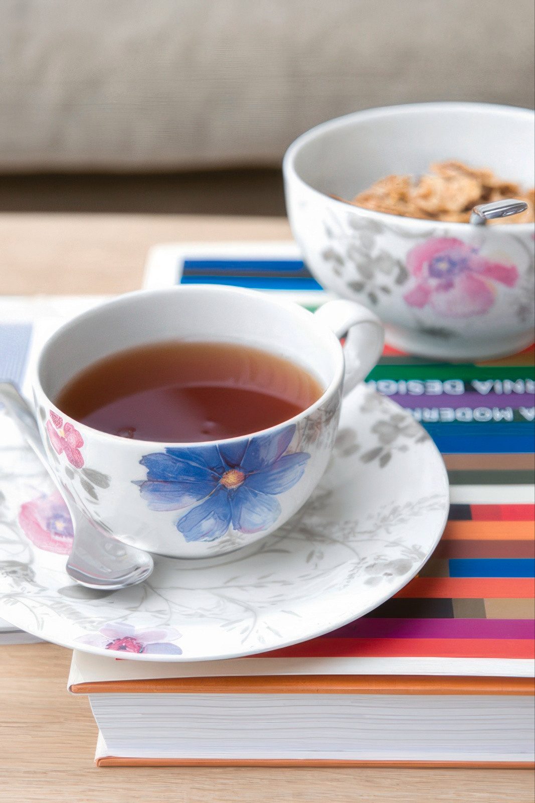 Villeroy & Boch Müslischüssel Mariefleur Gris, Porzellan, Spülmaschinengeeignet, Mehrfarbig, Blumen, H: 8cm