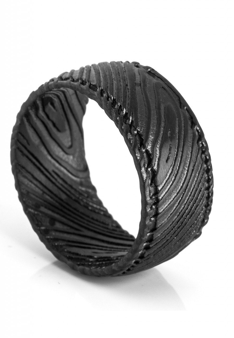 Siegelring Orbis Damaszener Stahl Ring Mattschwarz EU 67 - UK X - US 12