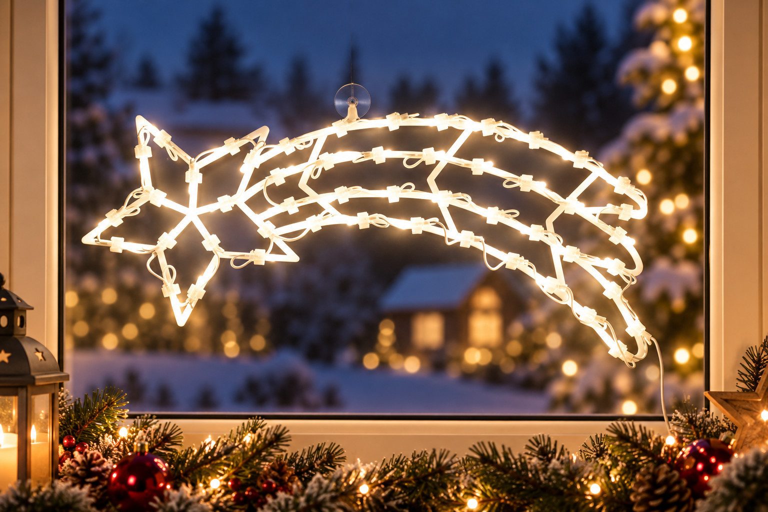 DEGAMO Beleuchtetes Fensterbild STERNSCHNUPPE, 21x51, 50 LED weiss, Netzbetrieb 230V – Bild 2 von 5