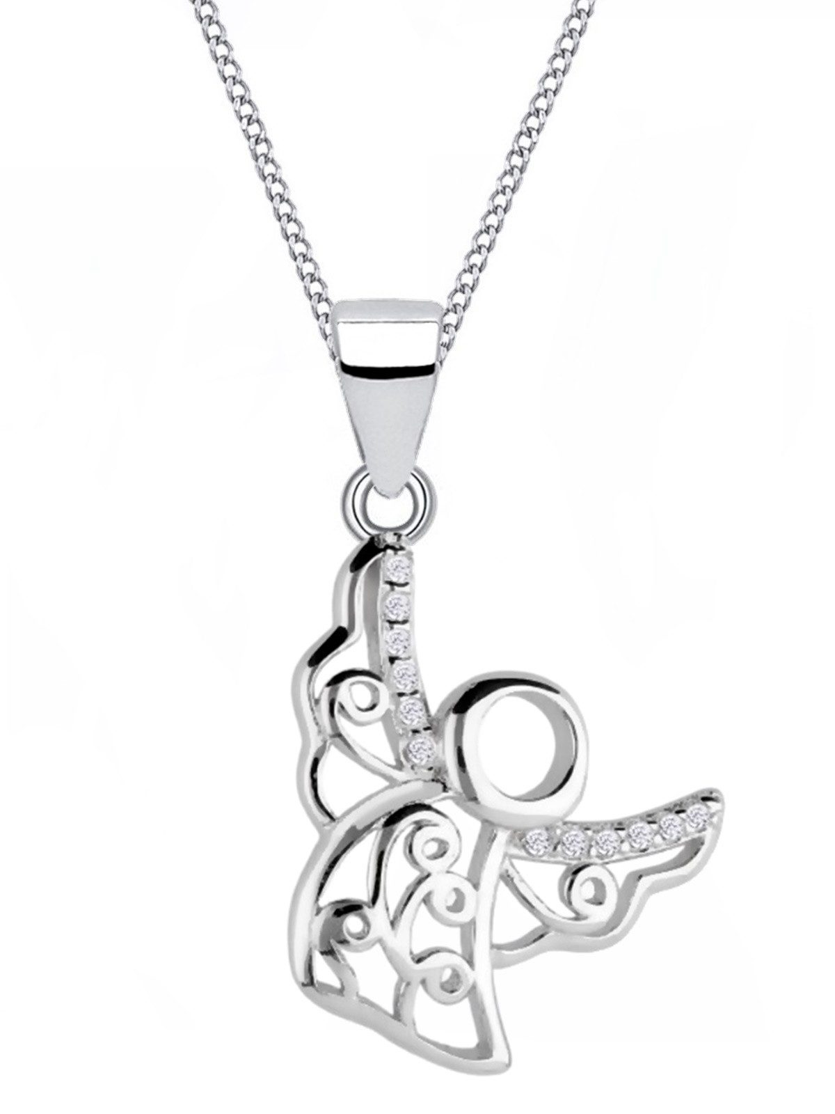 Kette mit Anhänger Halskette Engel Kette 925 Silber mit Zirkonia Schutzengel