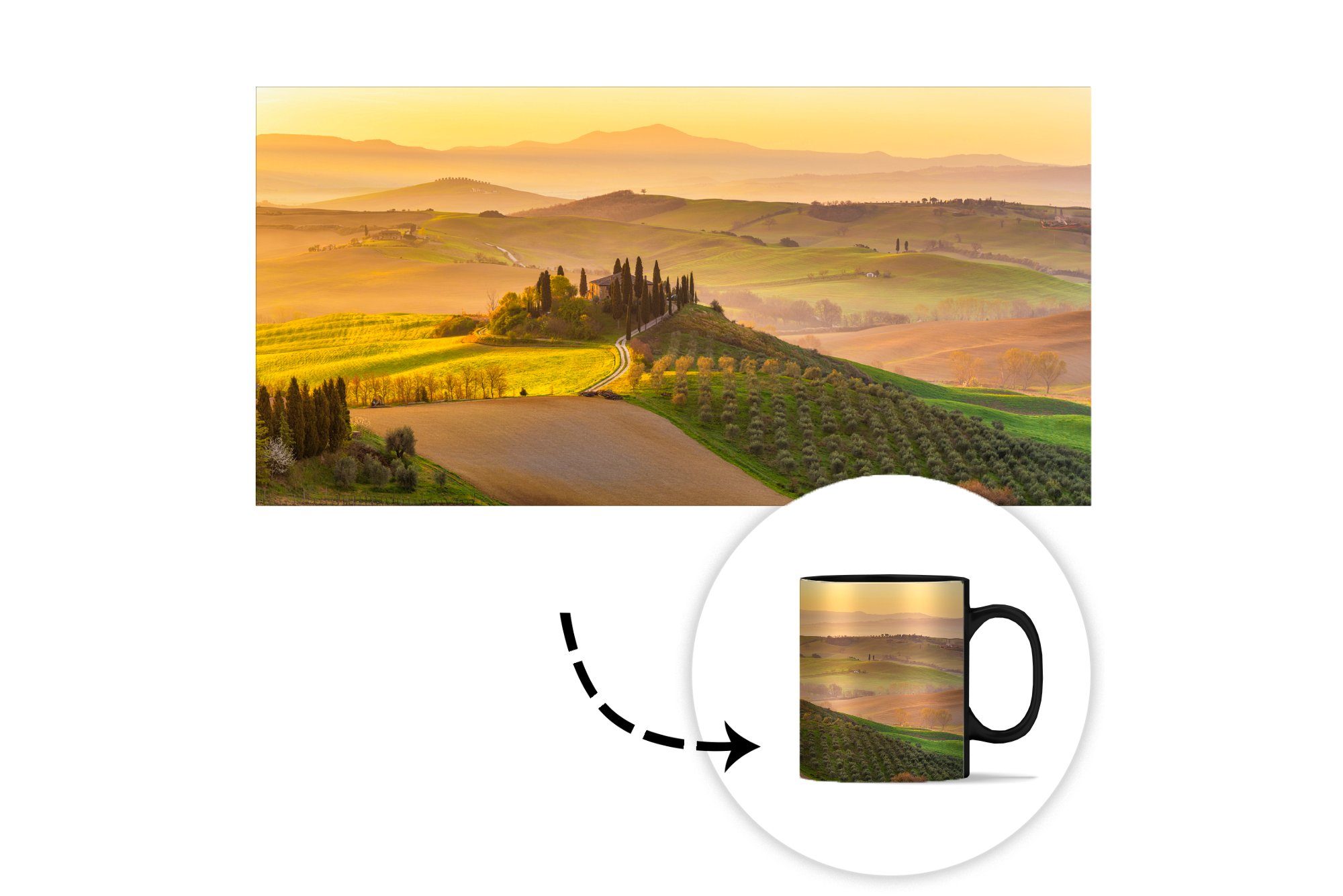 - MuchoWow Toskana Hügel Keramik, Teetasse, Landschaft, Zaubertasse, - Geschenk Tasse Kaffeetassen, Farbwechsel,