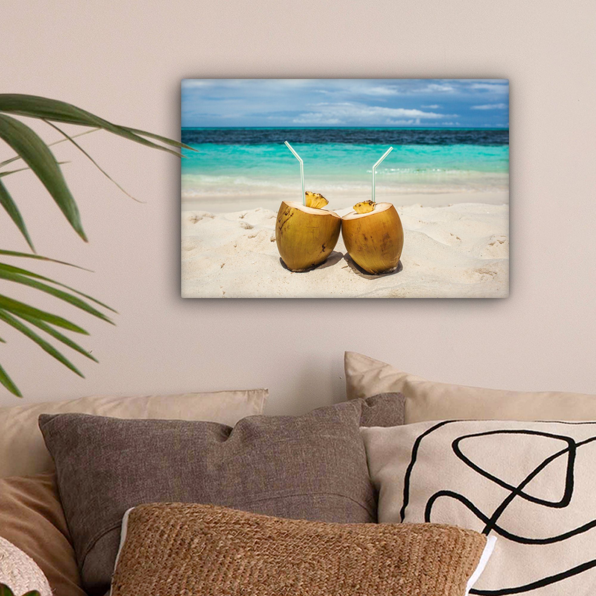OneMillionCanvasses® Leinwandbild Kokosnüsse Karibik Strand, Fotodruck günstig online kaufen