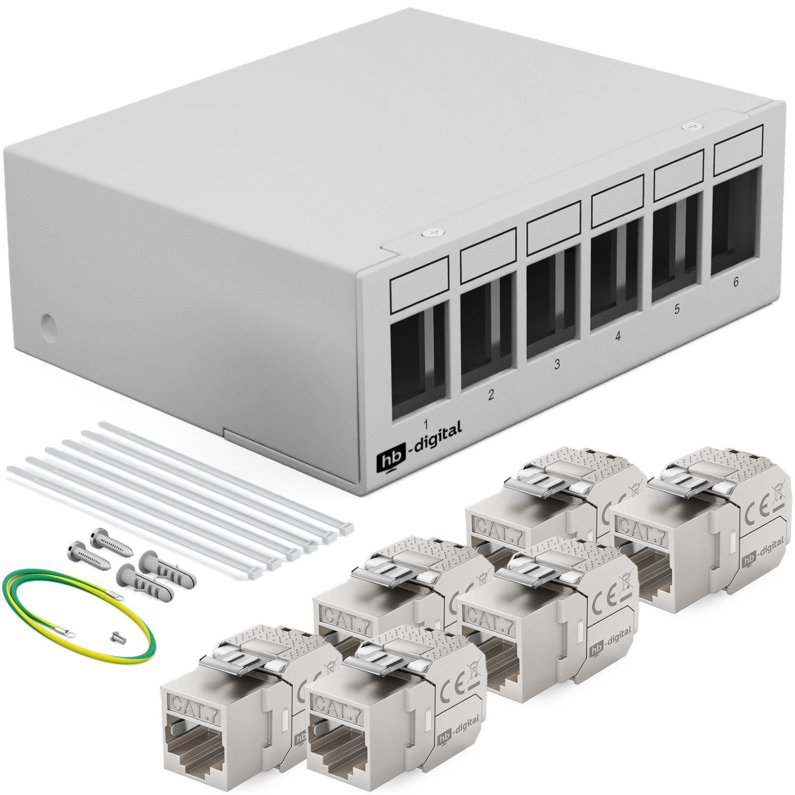 Patchpanel 6 Port mit 6x Keystone Module Cat 7 grau Netzwerk-Panel