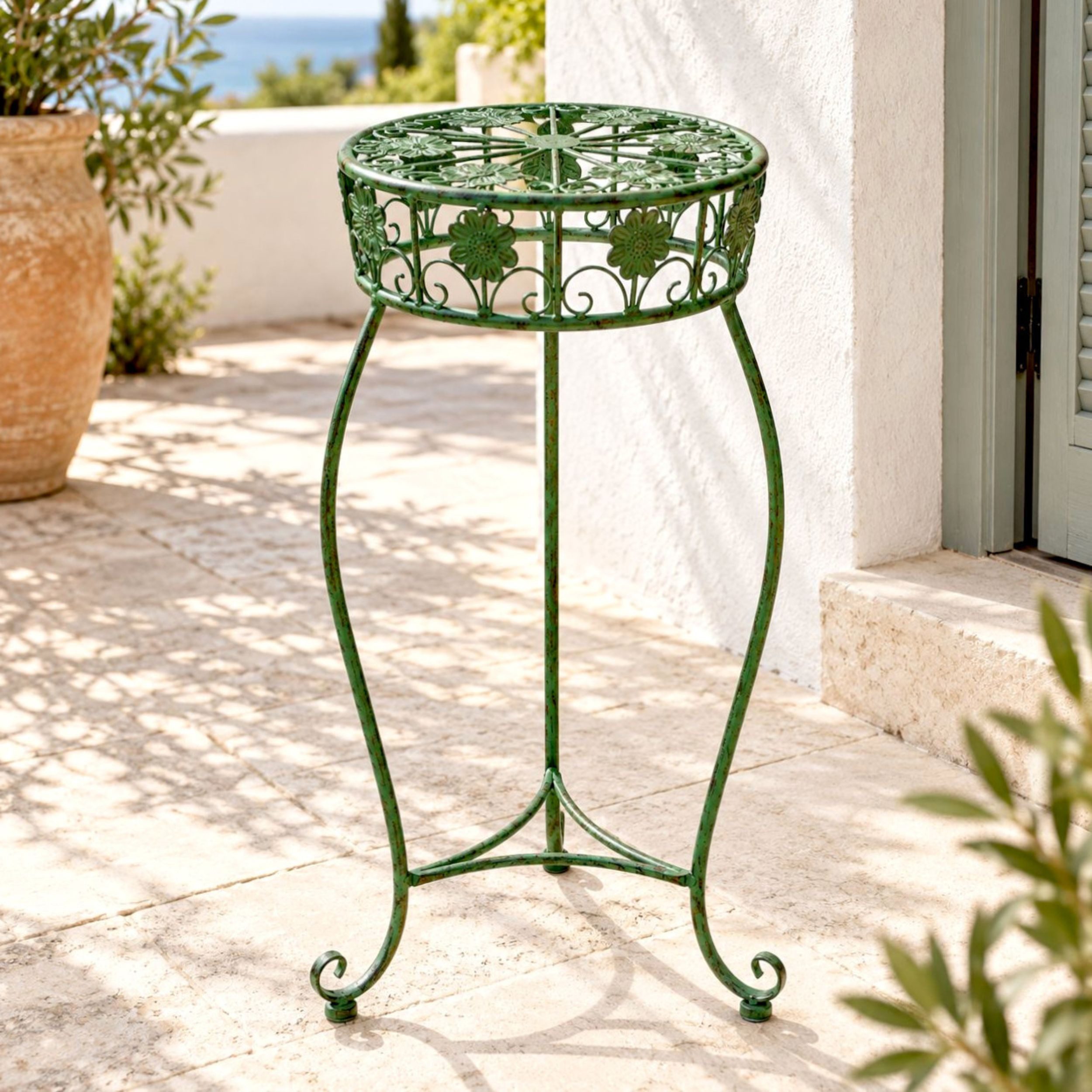 DanDiBo Blumenhocker Metall Grün 50 - 75 cm Blumenständer Blumensäule Antik