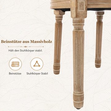 Flieks Polsterstuhl (2 St), 2er Set Esszimmerstühle Leinen mit runder Rückenlehne, Massivholzbeine