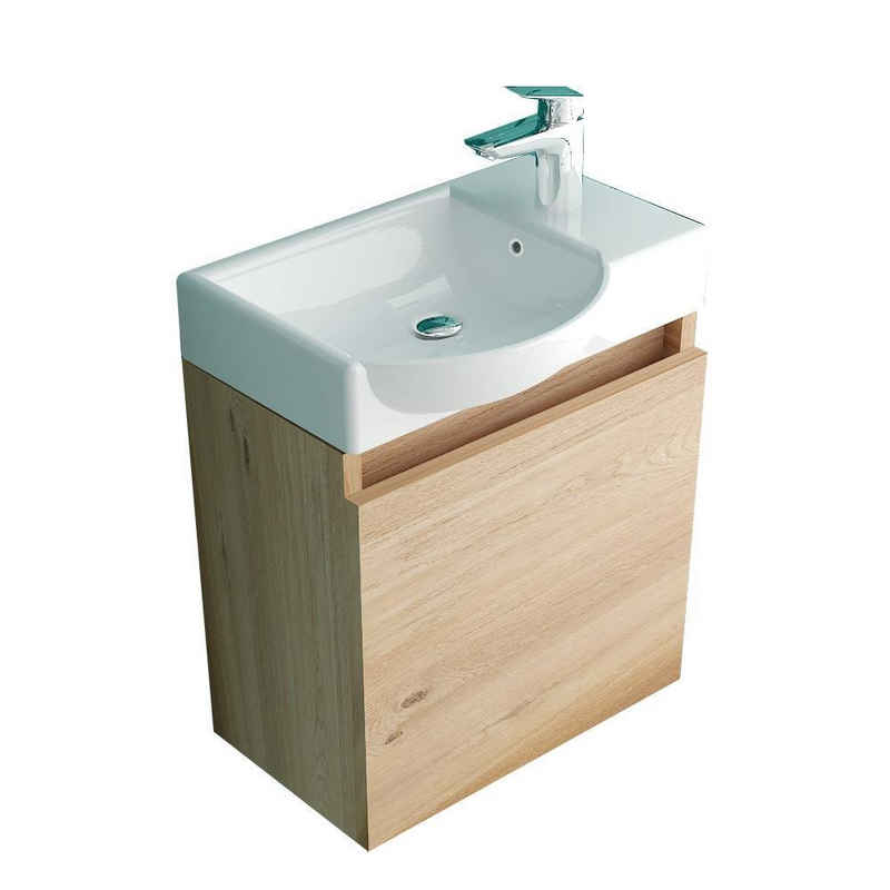Alpenberger Badezimmer-Set »Handwaschbecken mit Unterschrank«, (Komplett-Set, 2-St., Waschtisch aus Handwaschbecken mit Unterschrank), Soft-Close-Funktion, pflegeleicht