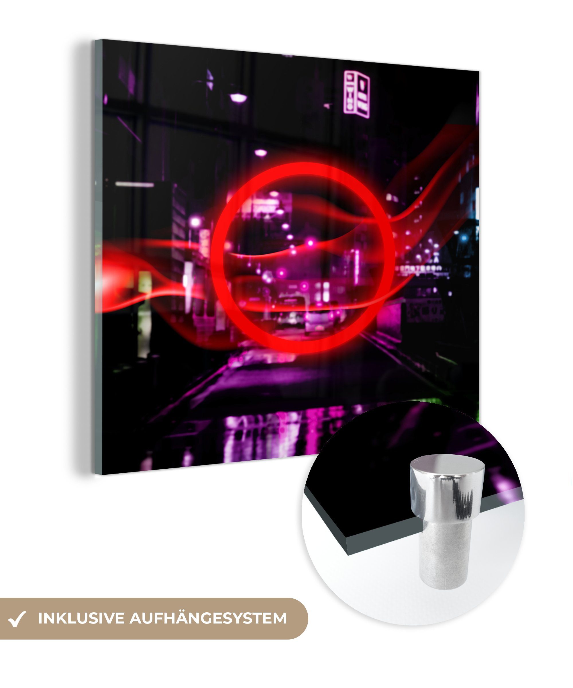 MuchoWow Acrylglasbild Spiele - Neon - Rot - Spiel - Spiele, (1 St), Glasbilder - Bilder auf Glas Wandbild - Foto auf Glas - Wanddekoration