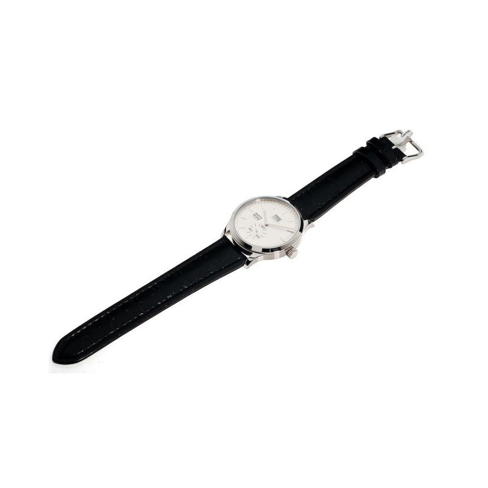 Watchpeople Quarzuhr Herren Argos Edelstahl Lederband Schwarz Silber Datum WP-900055, flaches Mineralglas, Leuchtzeiger, kleine Sekunde
