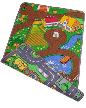 Kinderteppich Spielteppich Duo-Play groß, ONDIS24, Rechteckig, Straße & Bauernhof Design, zweiseitig, für Kinderzimmer