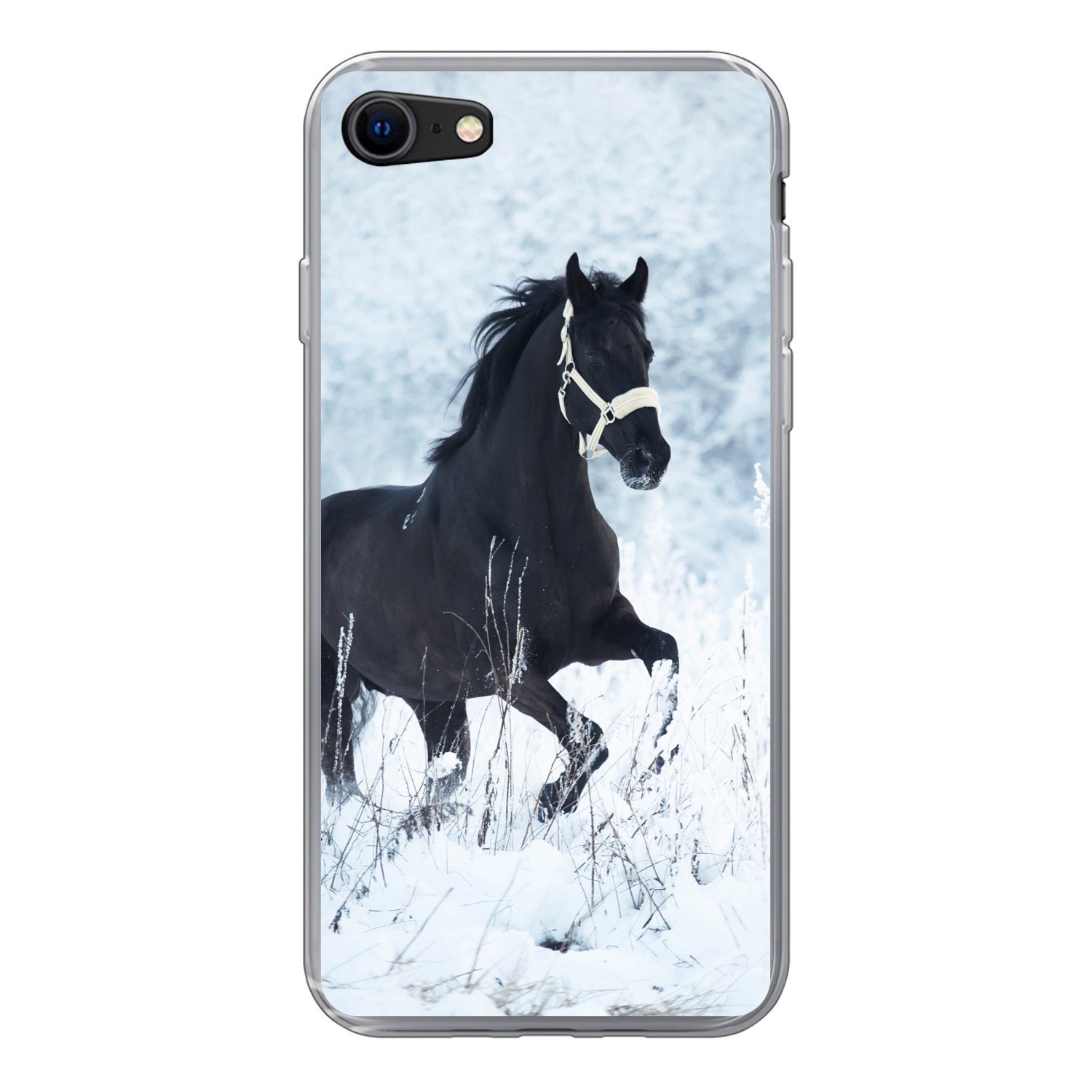 MuchoWow Handyhülle Pferd - Schnee - Winter, Handyhülle Apple iPhone 8, Smartphone-Bumper, Print, Handy Schutzhülle
