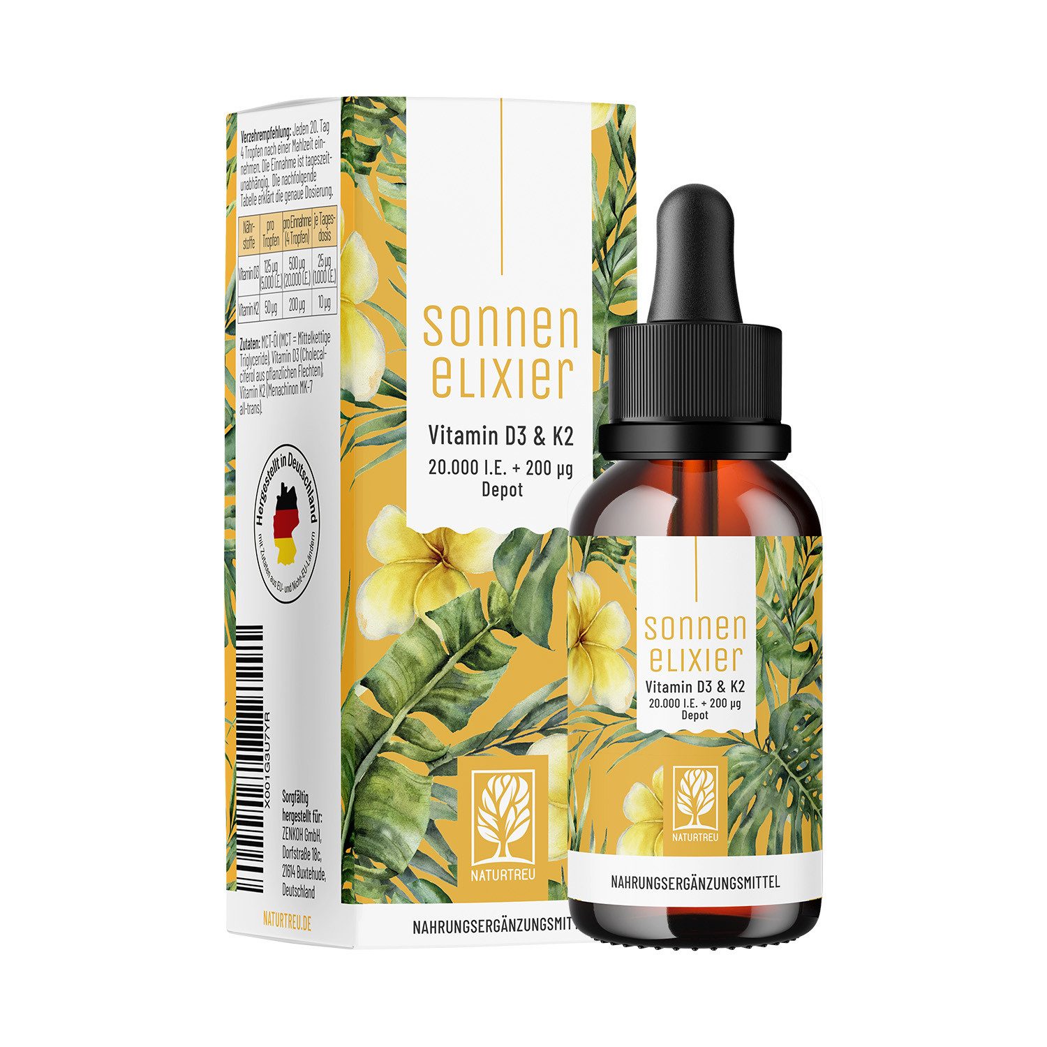 Naturtreu SONNENELIXIER Tropfen, 1 er 1200 St., 30 ml, Das NATURTREU Sonnenelixier D3 & K2 bietet eine langanhaltende u…