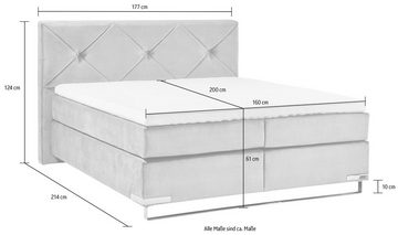 GALLERY M branded by Musterring Boxspringbett Dubai, Kufe in Chrom, 3 Härtegrade, Kopfteil mit Knopfheftung