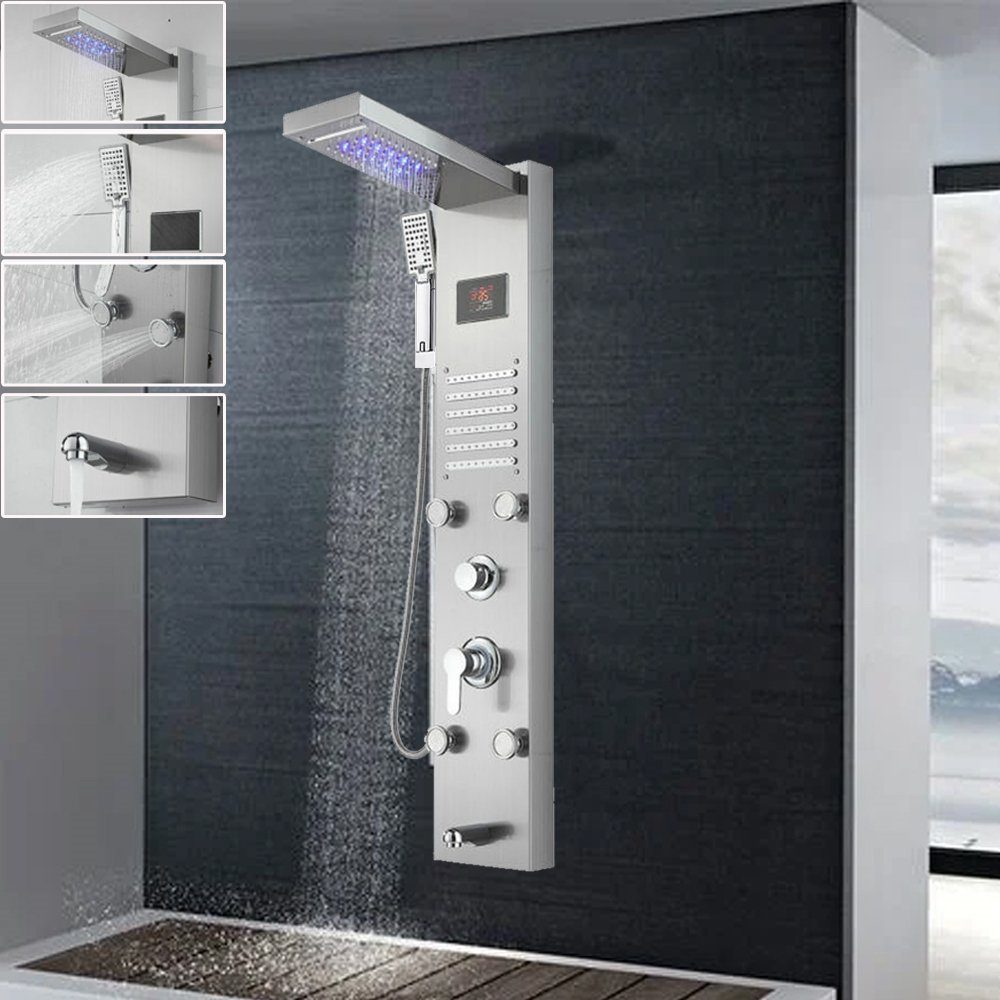 XERSEK Duschsystem Duschpaneel mit Armatur, LED Display,5 in 1 Duschset  Duschsystem, 5 Strahlart(en),  Wasserfalldusche,Duscharmatur,Wasserfalldusche,Überkopfbrausset,Handbrause,Temperaturanzeige,  5 Strahlart(en),Regendusche Set Duschset, Handbrause,aus ...