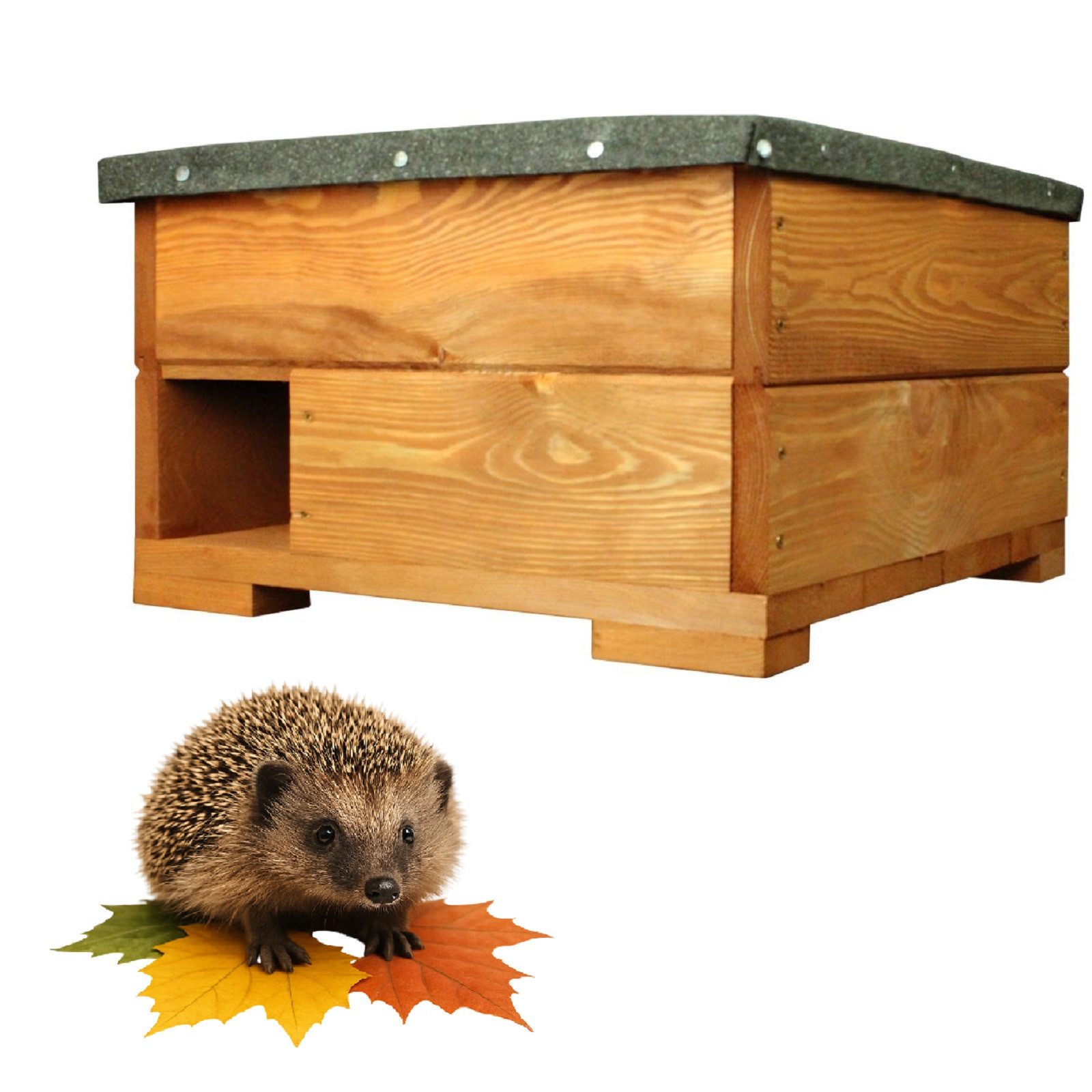 QLS Tierhaus Igelhaus aus Holz 45x45x27 cm Braun, mit abnehmbarem Dach Imprägniert Wetterfest