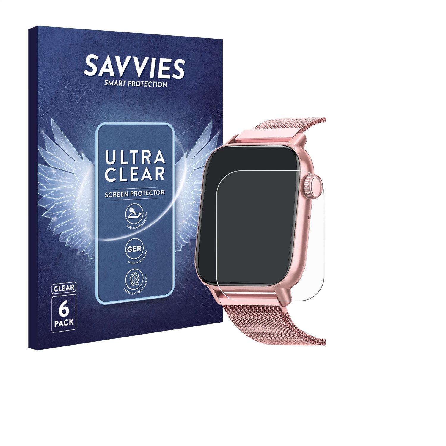 Savvies Displayschutzfolie Schutzfolie für Sanorum Smartwatch 1.85", 6 Stück, Displayschutz Schutz Folie Klar Transparent