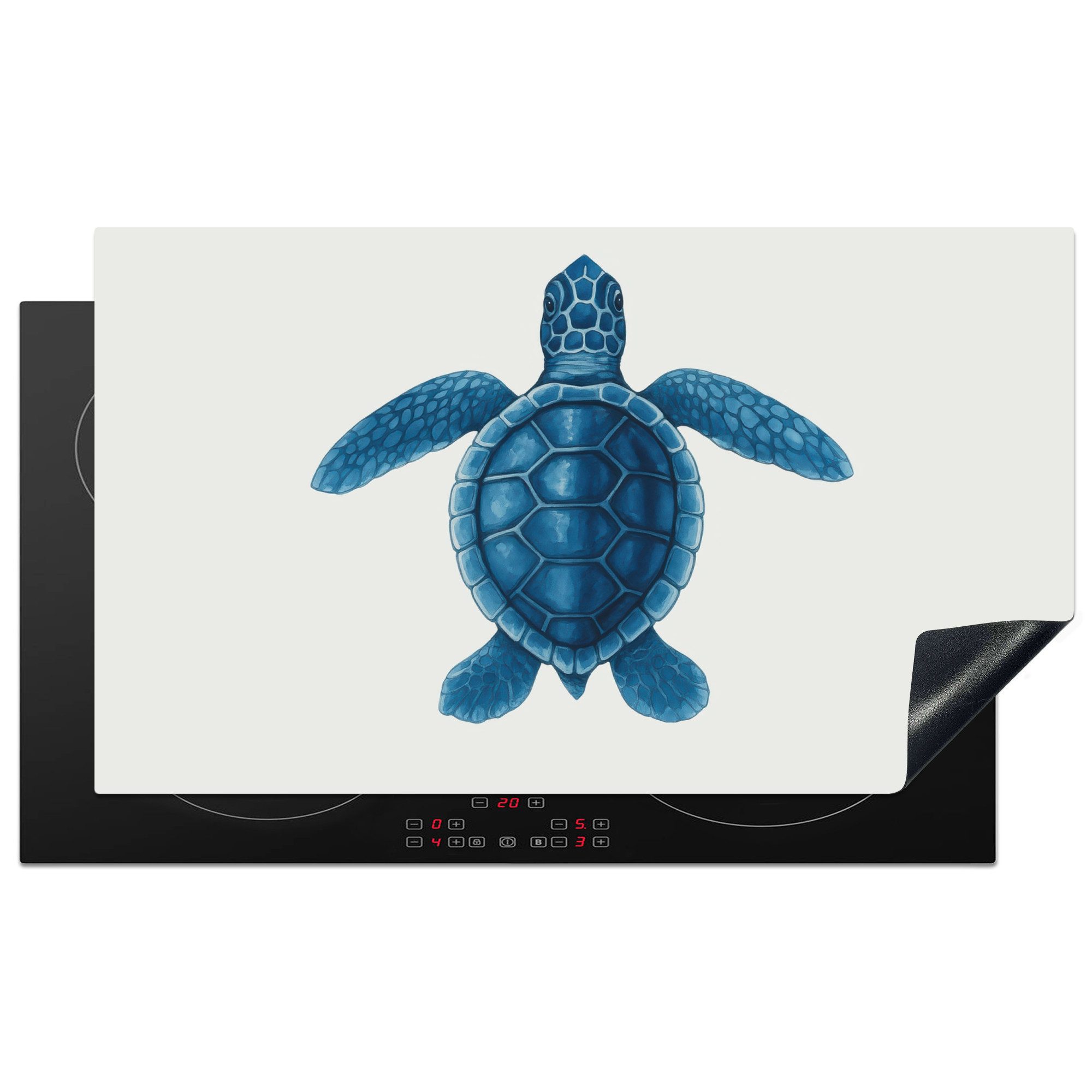 MuchoWow Herd-Abdeckplatte Schildkröte - Blau - Schild, Vinyl, (1 tlg), Herdabdeckplatten für Ceranfeld, Induktionsschutz, 90x52 cm