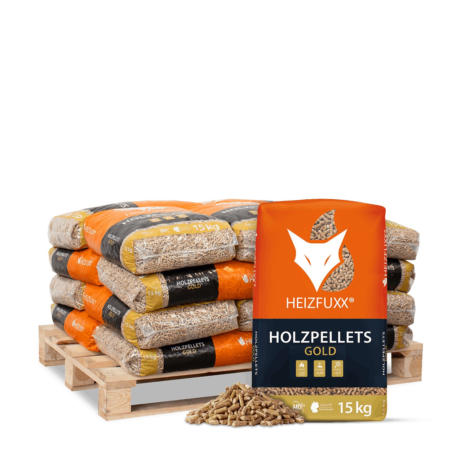 HEIZFUXX Holzpellets Gold HD-Qualität ENplus A1 Holzpellets Nadelholz, 300 kg, (Palette, 20-St)