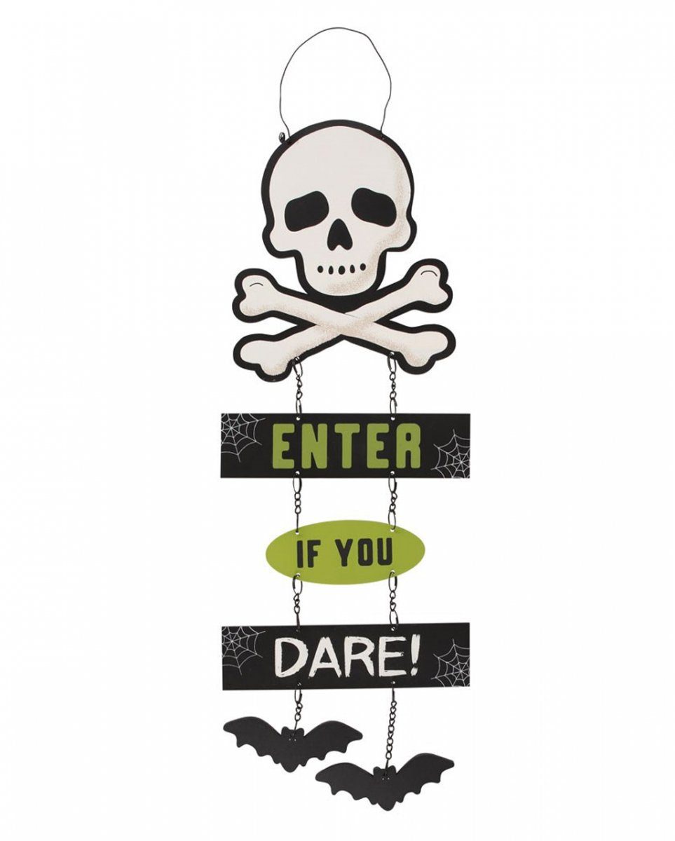 Horror-Shop Hängedekoration Enter If You Dare Halloween Hängeschild mit Skull