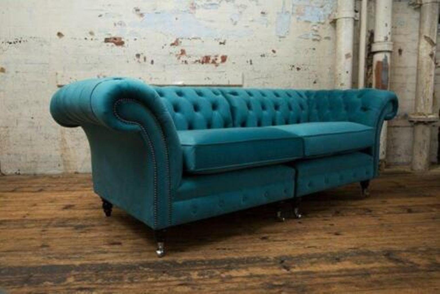 JVmoebel Chesterfield-Sofa, 3 Sitzer 210cm Luxus Bank Sofa Couch Turkis